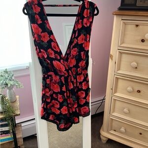Billabong Pink & Black Floral Romper